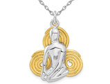 Sterling Silver with Yellow Plating Meditation Yoga Charm Pendant Necklace with Chain